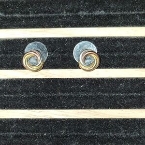 Elegant Tri Color Gold and Silver Knot Earrings